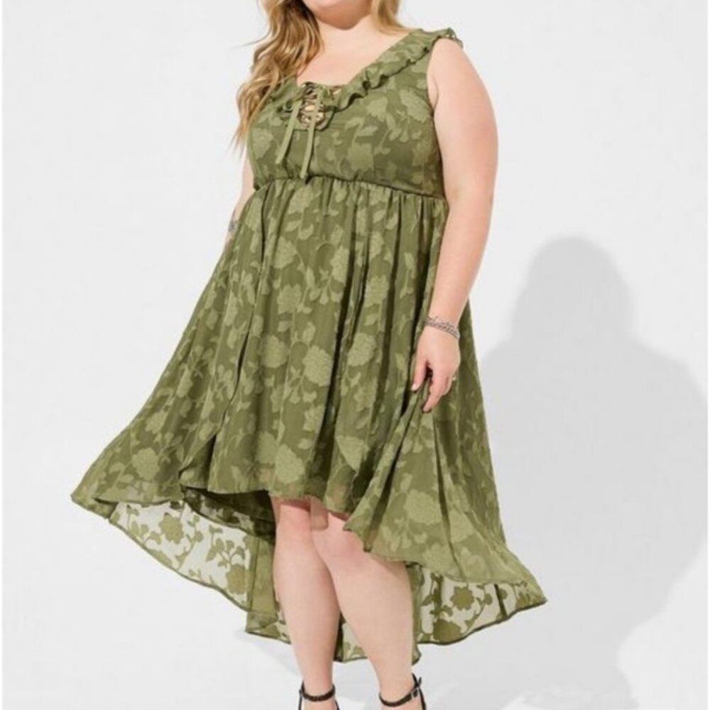NWT Festi Stretch Lace Hi Lo Lace Up Maxi Dress - Sz. 1X (Torrid)
